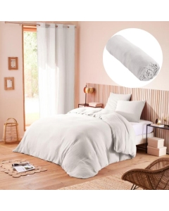 Pack Housse de couette 240 x 220 cm Gaze de coton + drap housse 140x190 Blanc