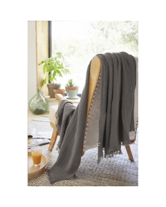 Plaid à franges en gaze de coton 180 x 220 cm Gaia Athracite