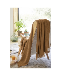 Plaid à franges en gaze de coton 130 x 160 cm Gaia Camel