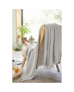 Plaid à franges en gaze de coton 180 x 220 cm Gaia Gris