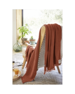 Plaid à franges en gaze de coton 180 x 220 cm Gaia terracotta