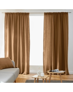 Lot de 2 Rideaux Galon Fronceur double Gaze de coton – Camel – 140 x 240 cm