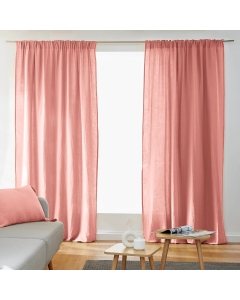 Lot de 2 Rideaux Galon Fronceur double Gaze de coton – Rose Pêche – 140 x 240 cm