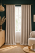 Lot de 2 rideaux velours pampa 140 x 270 cm ajustables – Anneaux pince – Coton épais – CÉSAR