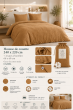 Parure de lit 240 x 220 cm Double gaze de coton GAÏA Camel + 2 taies 60x60 cm