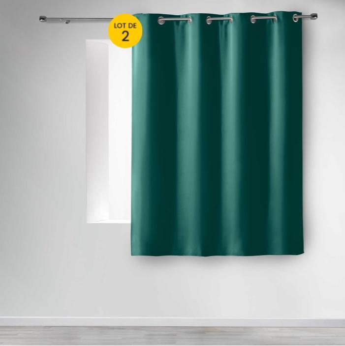 Lot de 2 Rideaux Occultants à Œillets 140 x 180 cm – Uni Émeraude