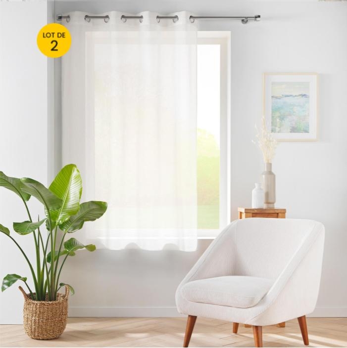 Lot de 2 voilages petite hauteur à œillets 140 x 180 cm – Voile tissé Éole Naturel
