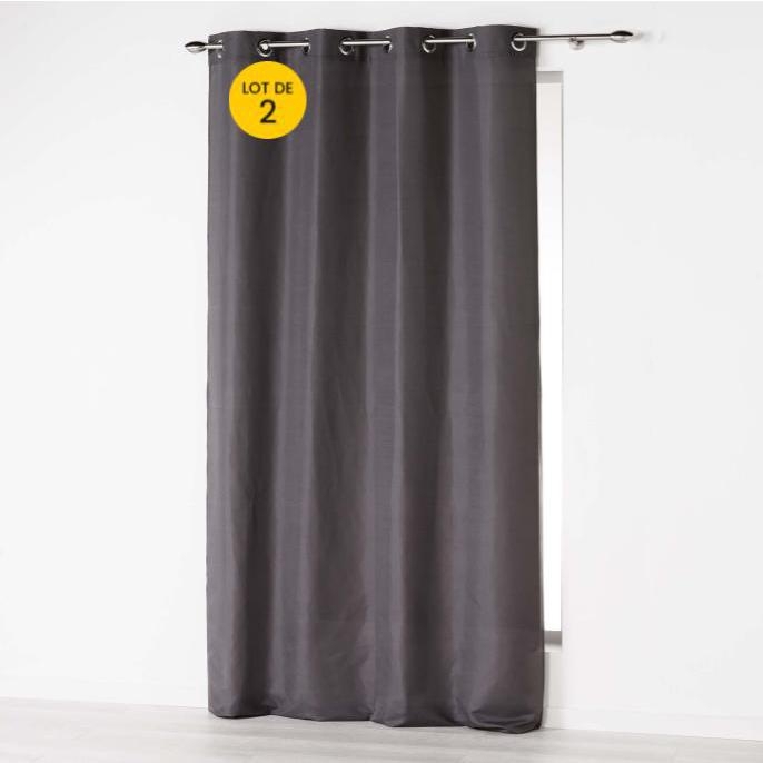 Lot de 2 Rideaux Unis à Œillets 140 x 260 cm – Microfibre – Absolu Anthracite