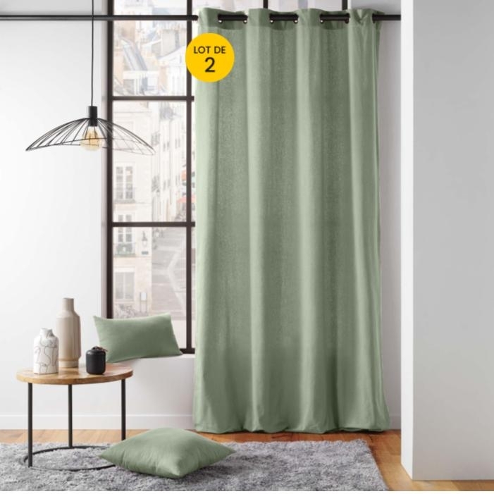 Lot de 2 Rideaux 135 x 260 cm – Twily Sauge – Polycoton