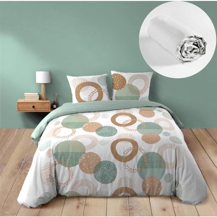 Pack 4 pièces Housse de couette 240 x 220 cm Lunabella + 2 taies + drap housse 140 Blanc