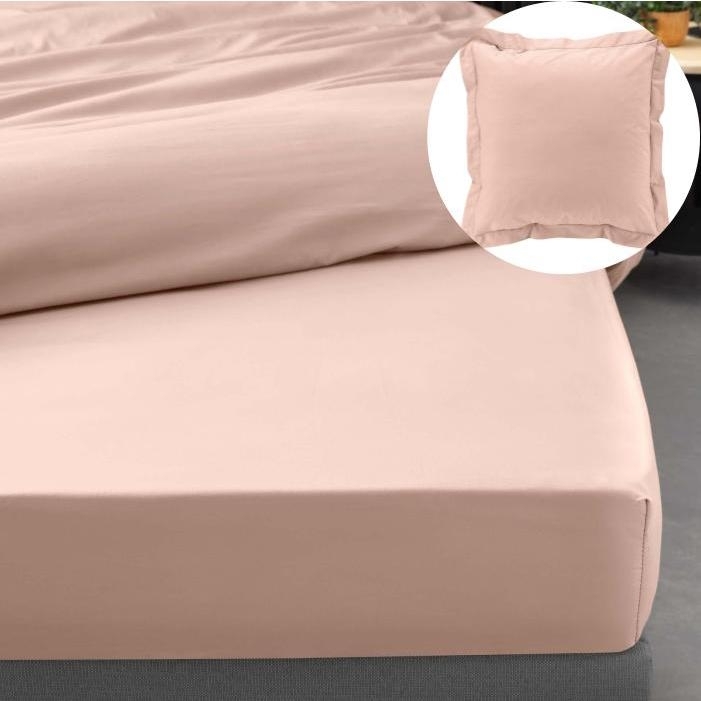Pack drap housse king size 180 x 200 cm + 2 taies en percale 78 fils Nude