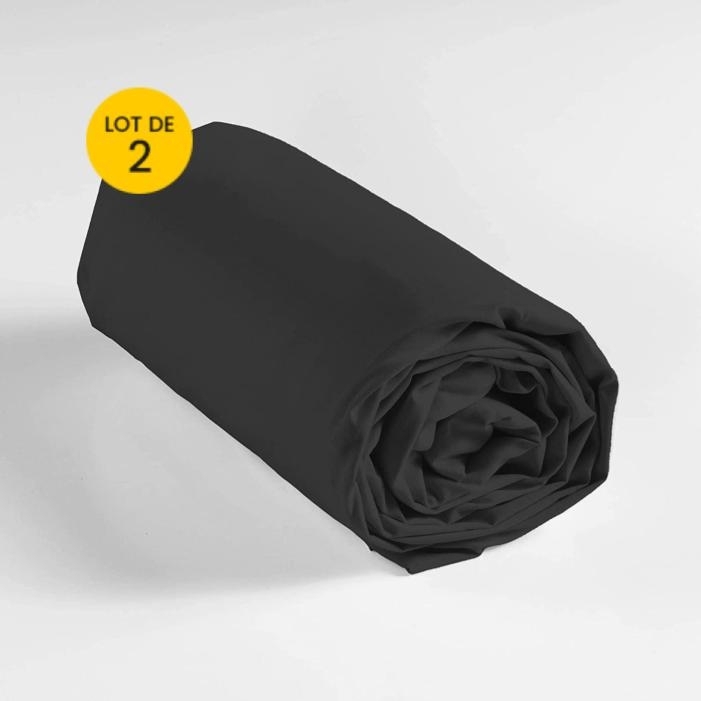Lot de 2 draps housse king size 180 x 200 cm coton 57 fils Noir