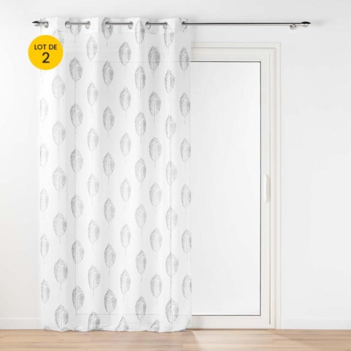 Lot de 2 voilages a oeillets 140 x 240 cm effet lin tissé imprimé Indila Blanc