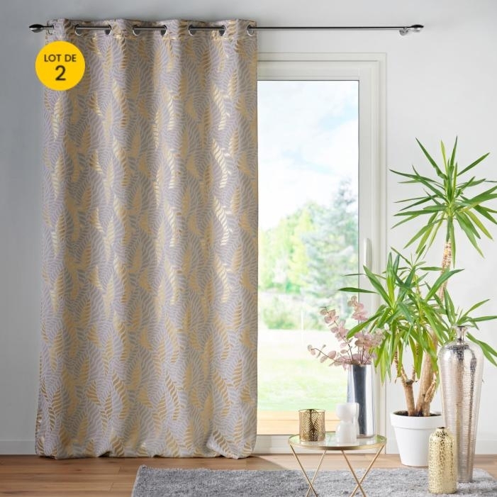 Lot de 2 Rideaux à occultant 140 x 260 cm à oeillets Imprimé Métallisé Lyra Blanc
