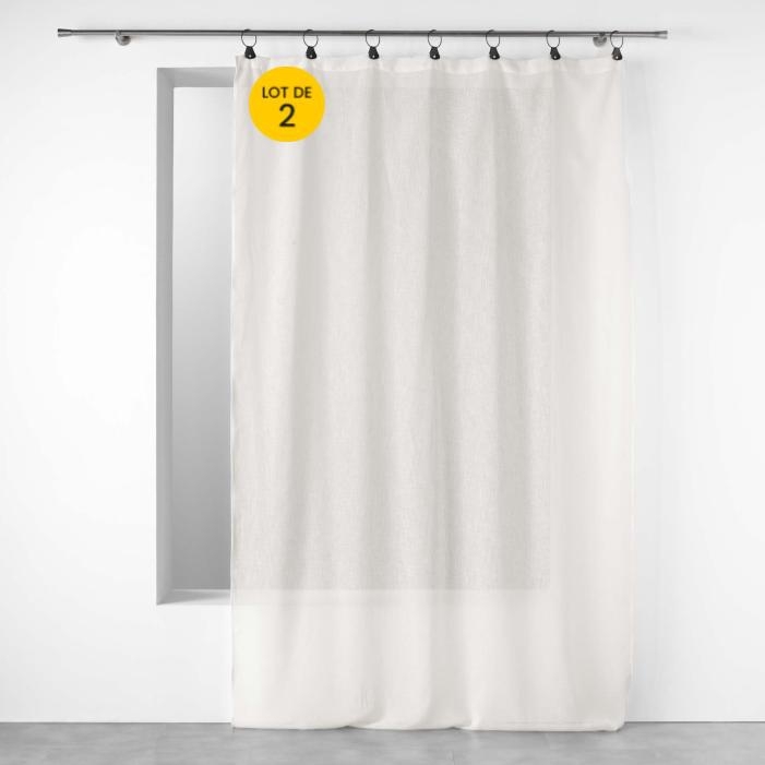 Lot de 2 Voilages à anneaux 140 x 240 cm voile tissé Linka Blanc