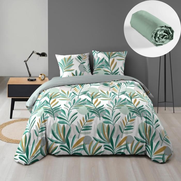 Pack housse de couette 240 X 220 cm microfibre Louna + dh 140 x 190 Sauge