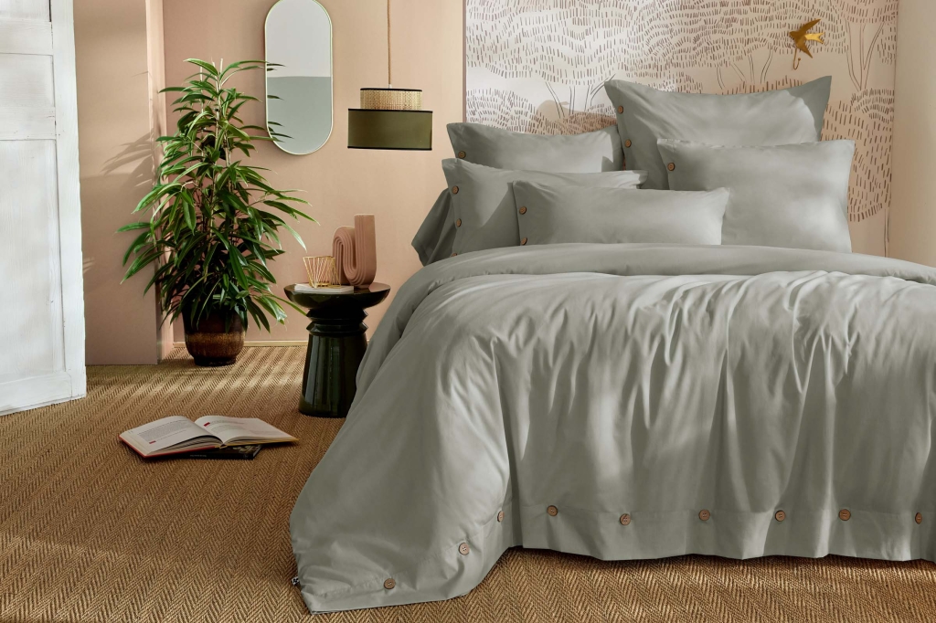 Housse de Couette 240 x 220 cm Percale de Coton 120 Fils Unie PERRINE – Céladon