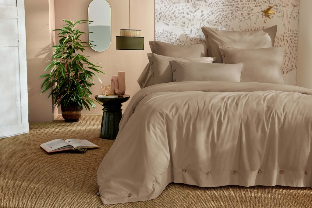 Housse de Couette 240 x 220 cm Percale de Coton 120 Fils Unie PERRINE – Ficelle