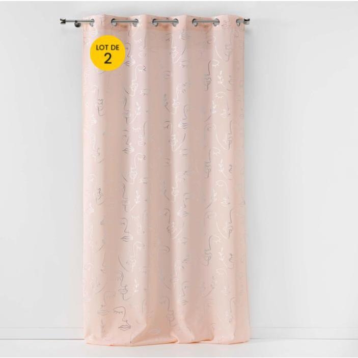 Lot de 2 Rideaux 140 x 260 cm imprimé métallisé Artyline Rose/argent