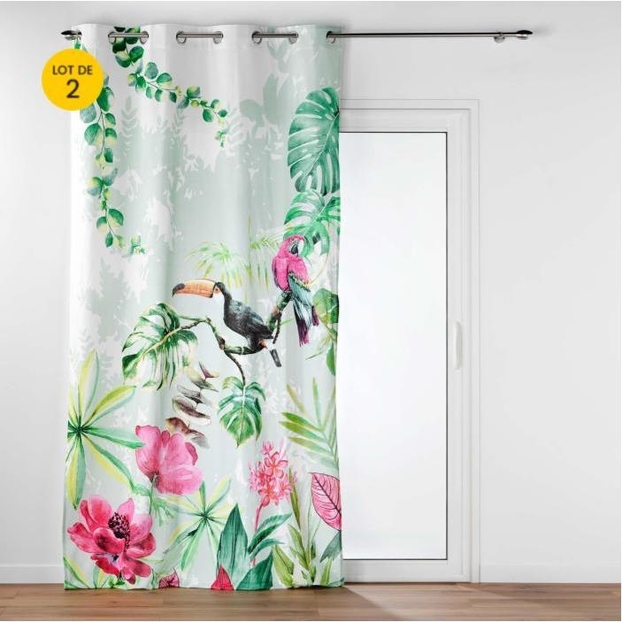 Lot de 2 Rideaux a oeillets 140 x 260 cm 100% coton imprimé Louisiane