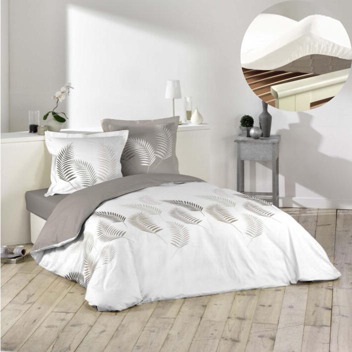 Pack parure de couette 260x240 cm Goyave + drap housse 160x200x30 Blanc