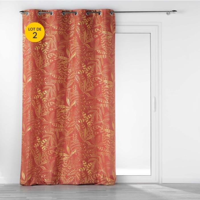Lot de 2 Rideaux tamisant à oeillets 140 x 260 cm Imprimé métalillisé Belflor Terracotta/Or