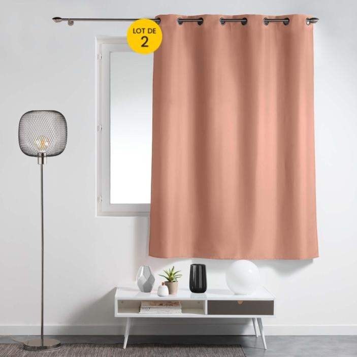 Lot de 2 rideaux à œillets petite hauteur 140 x 180 cm – Polyester uni Epure – Blush