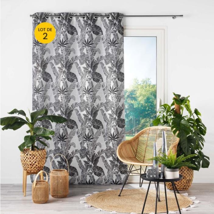 Lot de 2 Rideaux en jacquard a oeillets 140 x 260 cm Faggy Noir
