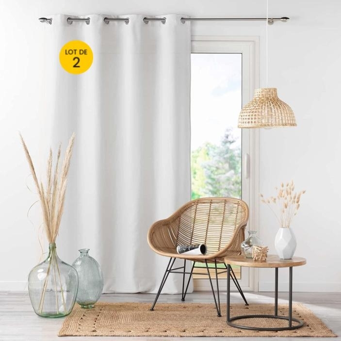 Lot de 2 Rideaux Unis à Œillets 140 x 260 cm – Microfibre – Absolu Blanc