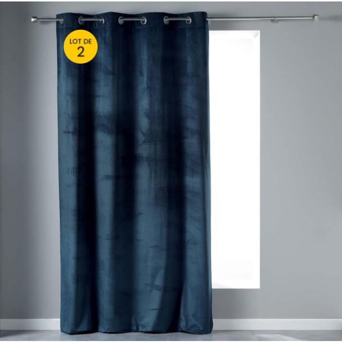 Lot de 2 Rideaux Tamisants à Œillets 140 x 240 cm – Velours Doux – Velvetine Bleu Marine