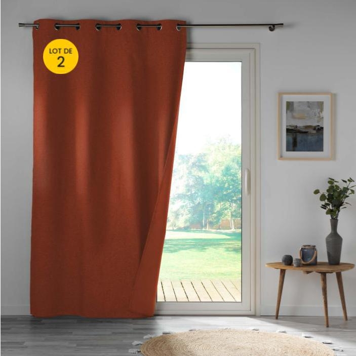 Lot de 2 Rideaux occultant double face 140 x 260 cm 100% microfibre Obscure Terracotta