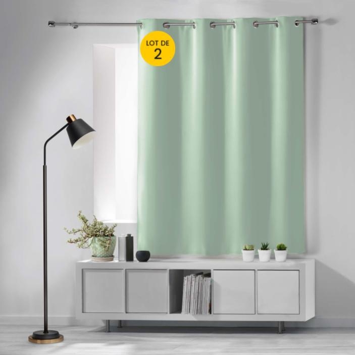 Lot de 2 Rideaux Occultants à Œillets 140 x 180 cm – Uni Sauge