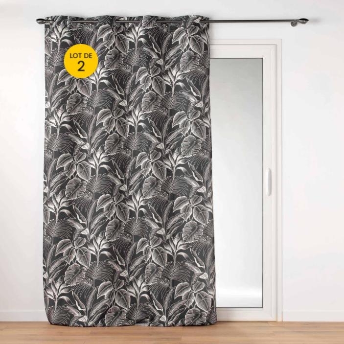 Lot de 2 Rideaux tamisant 140 x 260 cm polyester imprimé Cabana Noir