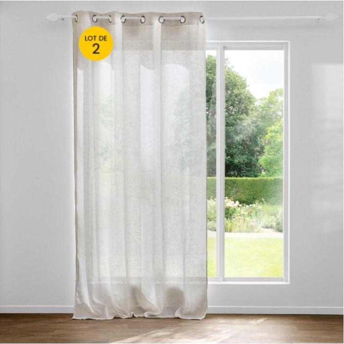 Lot de 2 Voilages à Œillets 140 x 240 cm - Effet Lin Imprimé Métallisé Marius