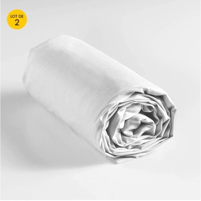 Lot de 2 draps housse king size 180 x 200 cm coton 57 fils Blanc