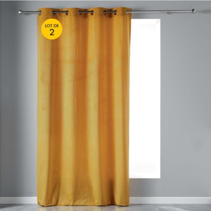 Lot de 2 Rideaux Tamisants à Œillets 140 x 240 cm – Velours Doux – Velvetine Jaune