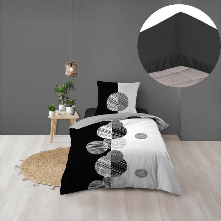 Pack housse de couette enfant 140 x 200 cm Stormi + drap housse 90 x 190 Noir