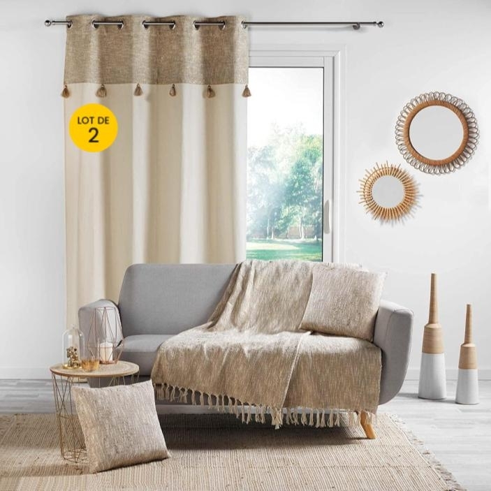 Lot de 2 Rideaux a oeillets 140 x 240 cm polycoton + haut métallisé Sultan Or