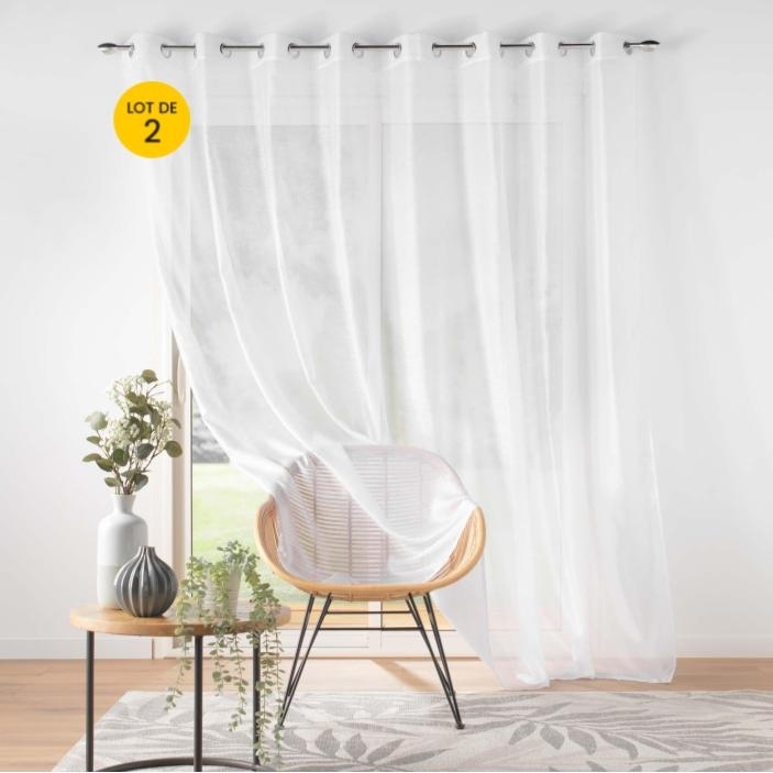Lot de 2 voilages grande largeur 300 x 240 cm voile sablé Lissea Blanc