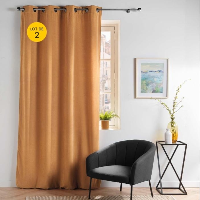 Lot de 2 Rideau tamisant 135 x 260 cm velours uni Novana Miel
