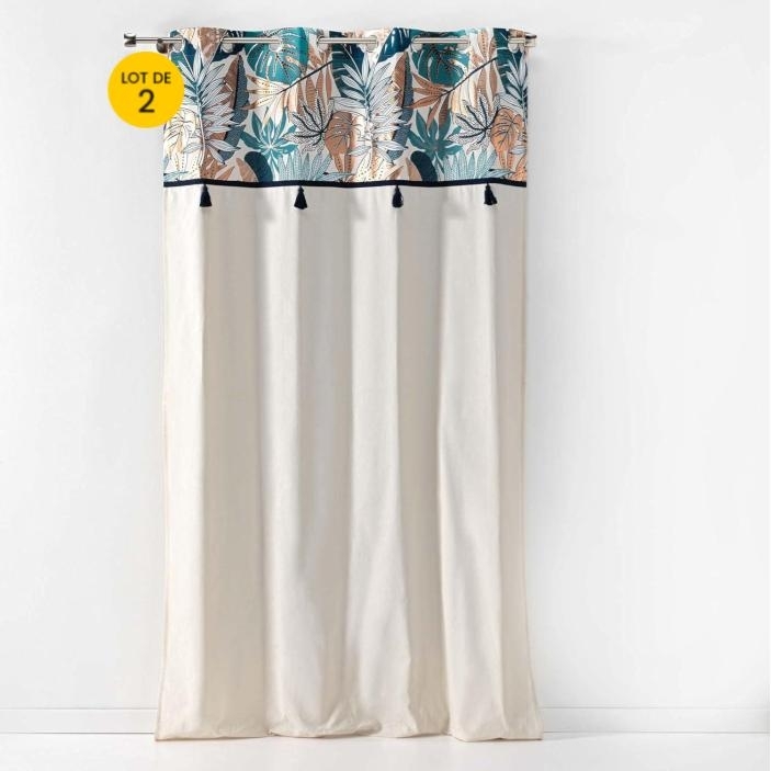 Lot de 2 rideaux a oeillets 140 x 240 cm en coton + haut metallisé Alianor Naturel