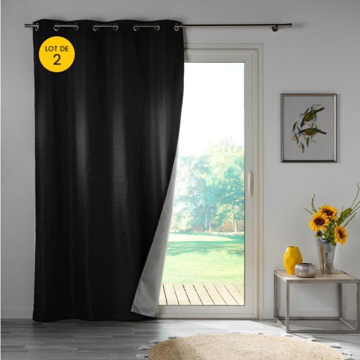 Lot de 2 Rideaux Thermiques 140 x 260 cm – 100 % Occultants / Jacquard – Darko Noir