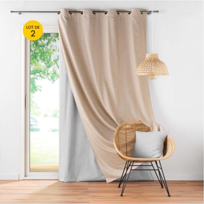 Lot de 2 Rideaux occultant/thermique/phonique doublure amovible 140 x 260 cm Coverline Beige