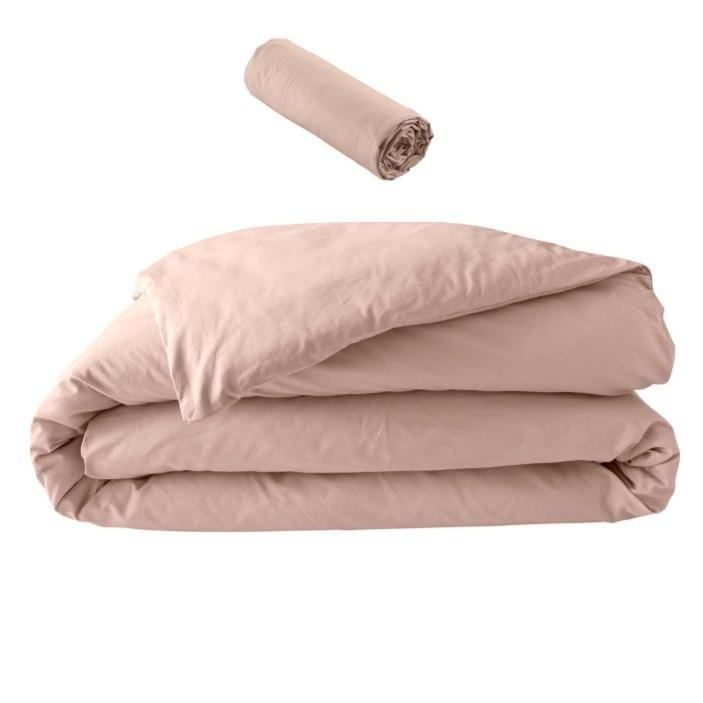 Pack Parure de Lit Percale Unie 78 Fils – Nude – 240 x 220 cm + Drap-Housse 140 x 190 cm