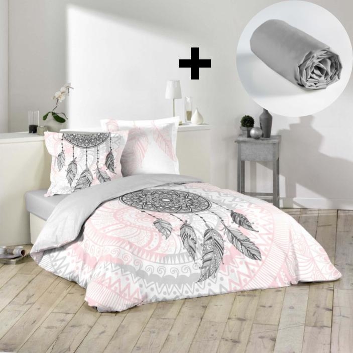 Pack Parure de couette 220x240 cm “Namasté” + Drap-housse 140x190 cm Gris