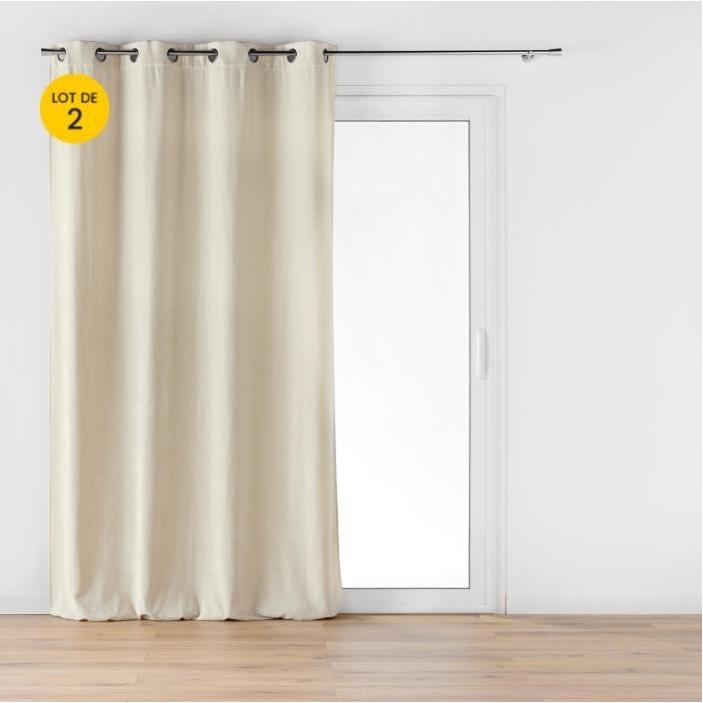 Lot de 2 Rideaux a oeillets 140 x 260 cm velours jacquard Mika Beige