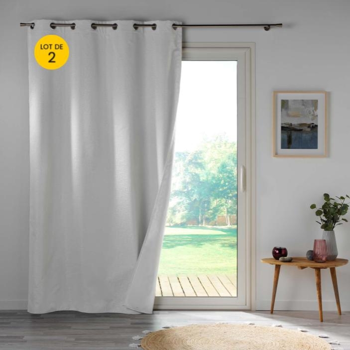 Lot de 2 Rideaux occultant double face 140 x 260 cm 100% microfibre Obscure Blanc