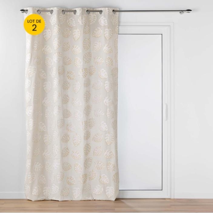 Lot de 2 rideau Rideau a oeillets 140 x 240 cm polycoton imprimé metallisé Evasion