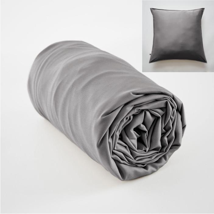 Ensembe drap housse 140 x 190 cm + 2 taies 60 x 60 cm en bambou de satin Salomé Anthracite