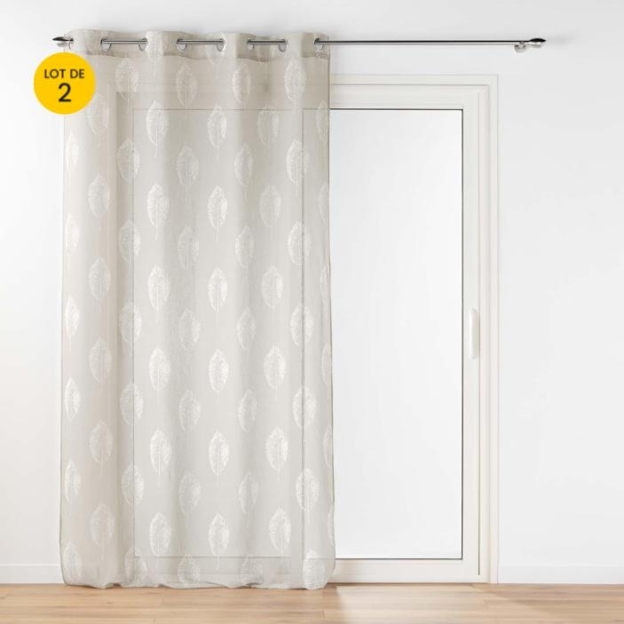 Lot de 2 voilages a oeillets 140 x 240 cm effet lin tissé imprimé Indila Beige